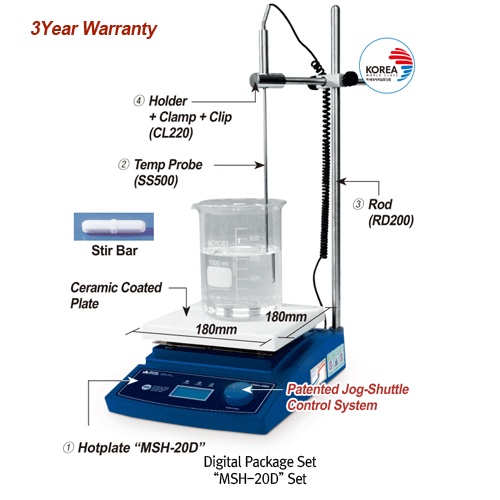 Hotplate Stirrer Digital Control, 180X180 MSH-20D-Set, 230V(DH.WMH03021)