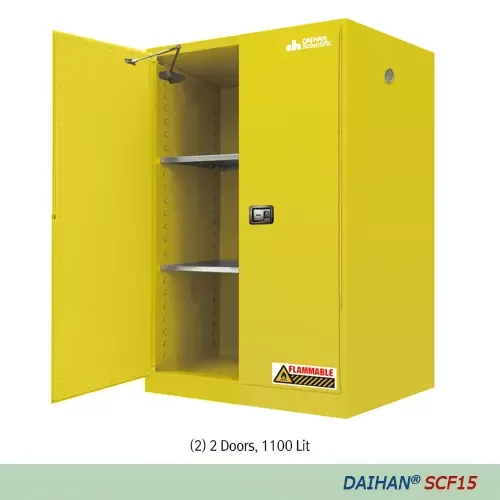 Safety Cabinets for Flammables 2 Doors, Manual, 2-Shelves, 1100Lit DH.SCF15110